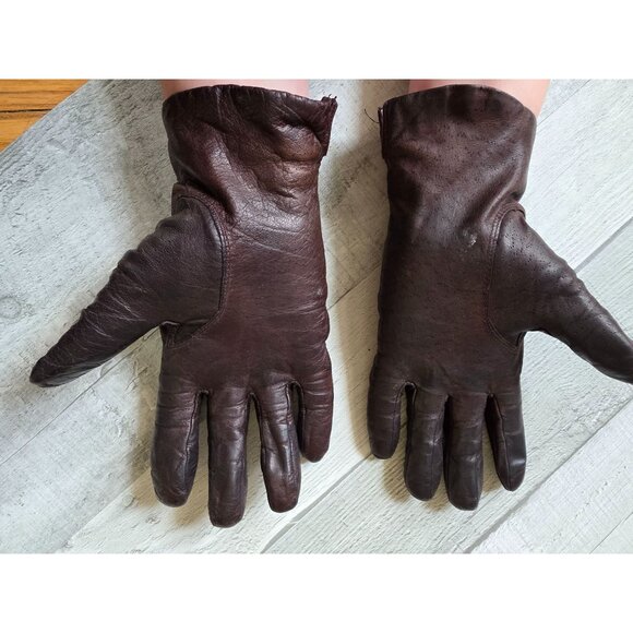 Vintage Brown Leather Gloves Fully Lined Size 7 - Picture 3 of 4